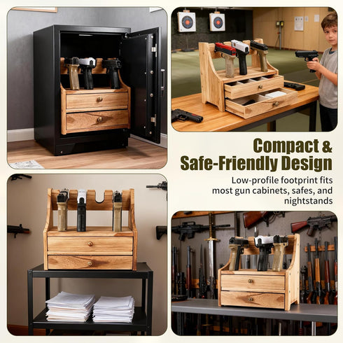 Hossmily Holder,4-Slot Pistol Rack for Gun Safe Real Wood Handgun Rack Handgun Pistol Holder and Rustic Gun Rack