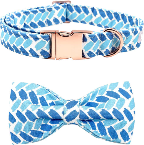 Adjustable Blue Print Dog Bow Collar, Durable Bowtie for Small Medium Large Dogs