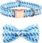 Adjustable Blue Print Dog Bow Collar, Durable Bowtie for Small Medium Large Dogs