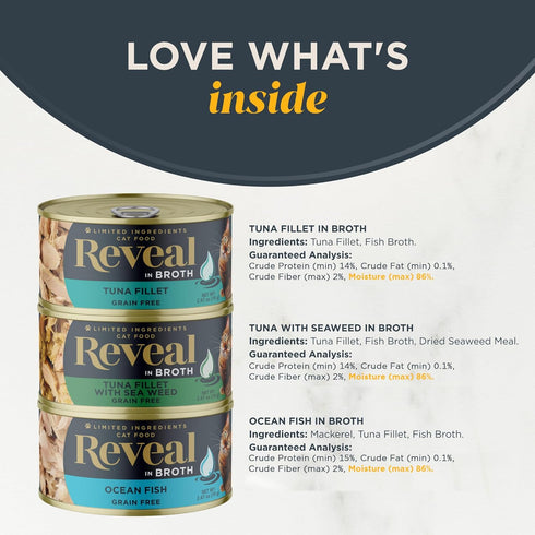 Reveal Natural Wet Cat Food, Grain Free, Limited Ingredient Canned Food for Cats, 12 Count, Fish Variety