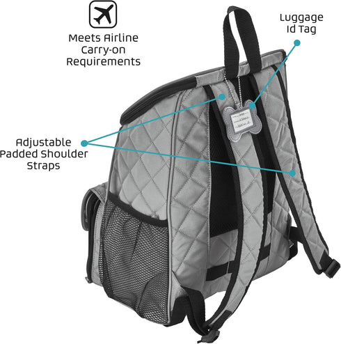 Mobile Dog Gear Travel Bag - Deluxe Quilted Weekender Backpack with Lined Food Carriers and 2 Collapsible Dog Bowls,