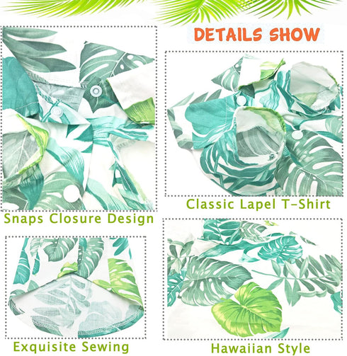 Dog Shirt Hawaiian Clothes, Leaf Printed Lapel Vest Summer Polo T-Shirt for Small Medium Dogs and Cats