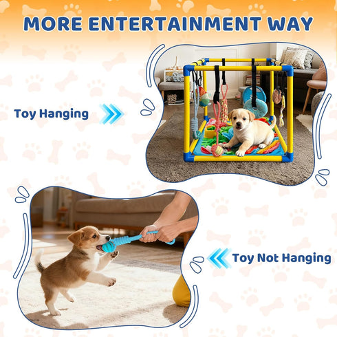 8 (Yellow,19.6 19.6 19.6 inch) Puppy Play Gym with Snuffle Mat & Hanging Toys Indoor Play Gym Interactive Dog Toys