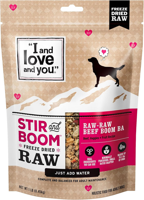 I AND LOVE AND YOU Stir and Boom Dehydrated Freeze Dried Raw Dog Food - Beef, 1 lb Bag, Grain Free
