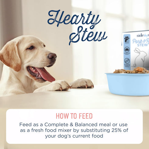 (12.5 oz, 6-Pack) Side by Side Pork & Rabbit Stew - Cooling Wet Dog Food & Dog Food Topper - Made with Nutrients