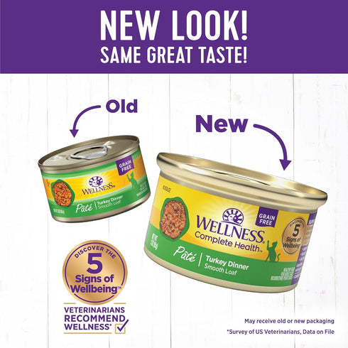 Wellness Complete Health Grain-Free Wet Canned Cat Food, 3-Ounce Can (Pack of 24) - Natural Ingredients, Turkey Dinner