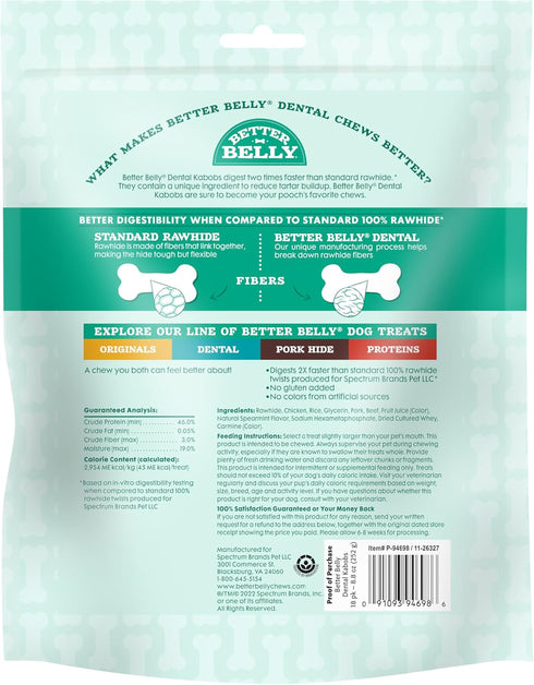 Better Belly Dental Kabobs, Dental Dog Chews with Breath-Freshening Spearmint, 18 Count