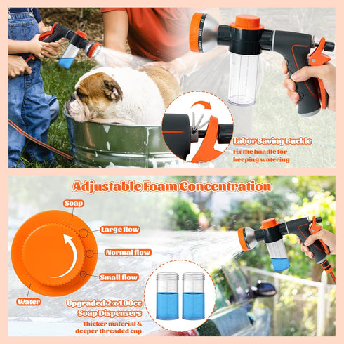 MALLMALL6 2 10-in-1 Nozzle 8.2Ft Dog Washing Hose Attachment with Pet Grooming Glove & Soap Dispenser, Spray Modes Foam
