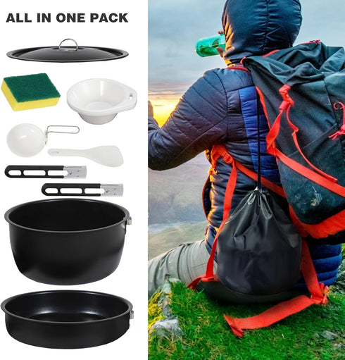 REDCAMP Camping Cookware Mess Kit, Lightweight Non-Stick Cooking Pot and Frying Pan with Mesh Bag