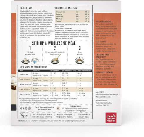 The Honest Kitchen Human Grade Dehydrated Grain Free Dog Food, Beef 2 lb (makes 8 lbs)