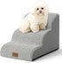 Dog Stairs for Couch or Low Bed, 3 Tiers Foam Pet Steps for Small Dogs, Non-Slip, White-Black, 15.7x22.4x15.7in