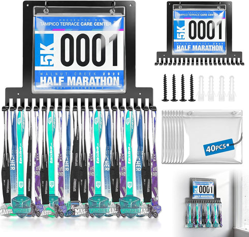 KAZLIE Race bib and Medal Display Holds up to 50 Medals, 40 Race