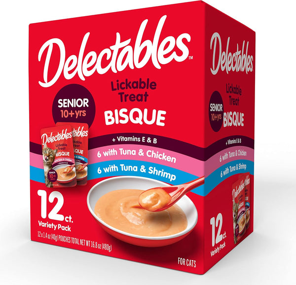 Hartz Delectables Bisque Lickable Wet Cat Treats for Senior Cats, Senior Variety, 12 Count