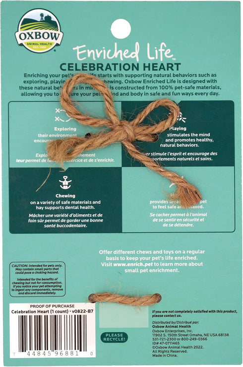 Chinchilla, 1 Count Oxbow Enriched Life Celebration Heart, Rabbit & Guinea Pig Toy, Small Animal Enrichment Chew Toy