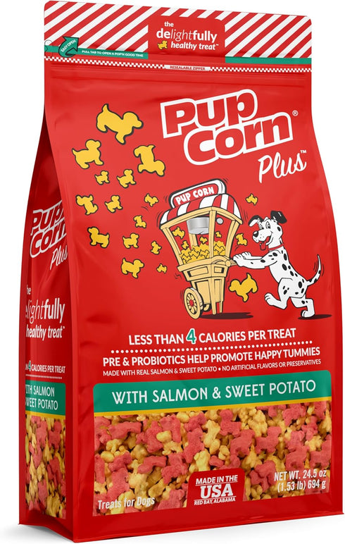 Plus - Puffed Dog Treats with Prebiotics and Probiotics - Salmon & Sweet Potato (24oz) - Made in USA