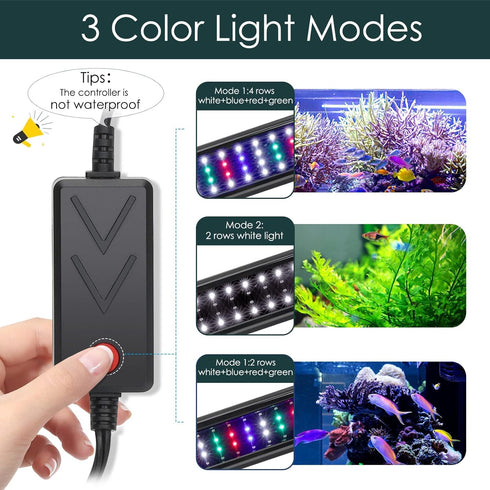 AQQA Full Spectrum LED Aquarium Light - Adjustable 12"-54" Multi-Color White Blue Red Green LEDs for Freshwater Plants