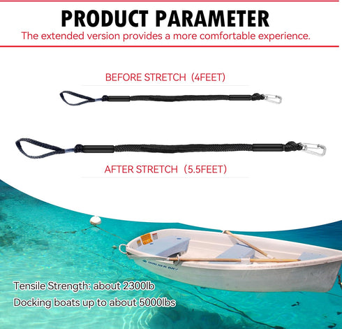 316 (2, 4 Single Hook Bungee Dock Lines Heavy-Duty Elastic Mooring Ropes for Boats, PWCs & Kayaks | Adjustable PVC