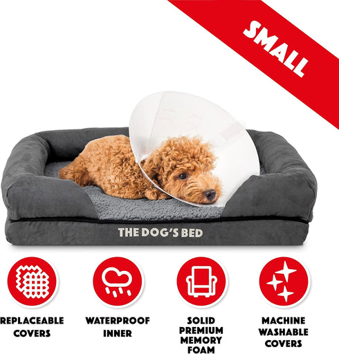 The Dog’s Bed Orthopedic Small Plush Grey Dog Bed, Memory Foam for Pain Relief, Waterproof Washable Cover
