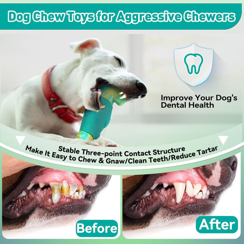 Dog Toys for Aggressive Chewers, Interactive Chew Toys for Large Dogs, Indestructible Squeaky Toys, Green