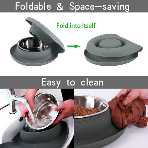100% Waterproof BPA Free Pet Dog Bowls - 2 Stainless Steel (53oz+27oz) with Silicone Mat + Slow Feed Bowls for Dogs