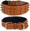 Genuine Leather Spike Dog Collar, Heavy Duty, Full Grain, 2" Wide, Brown with Gold Spikes (L, 18.5"-22.5")