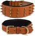 Genuine Leather Spike Dog Collar, Heavy Duty, Full Grain, 2" Wide, Brown with Gold Spikes (L, 18.5"-22.5")