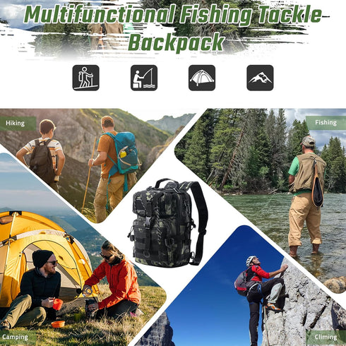 Fishing Tackle Backpack, Military Tactical Sling Bag, Fishing Gear Storage, Molle Assault Pack for Hiking Rucksack