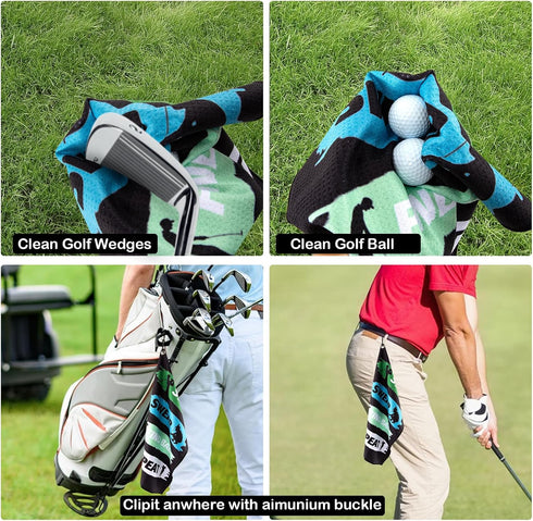 Funny Golf Towel - Printed Microfiber Towels with Clip, Golf Accessories for Men and Women