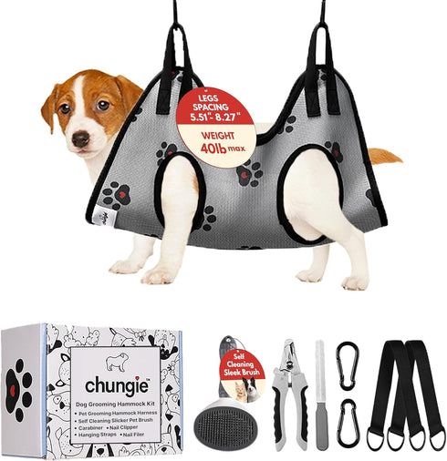 Dog Grooming Hammock for Small Dogs, Restraint for Nail Trimming with Pet Nail Clipper, Slicker Brush, Dog Hanging