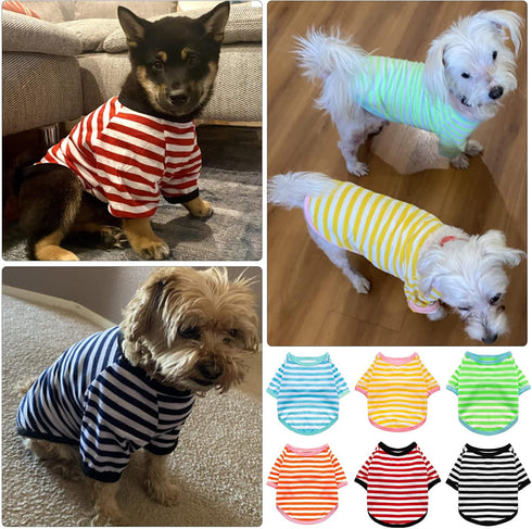 Geyoga 6 Pieces Dog Striped T-Shirt Cotton Breathable Pet Apparel for Small to Medium Dogs (M)