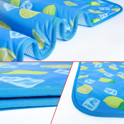 NACOCO Summer Pet Cooling Mat - Cat Dog Cushion Pad for Sleeping Cool, Dark Blue Lemon, S