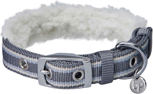 Blueberry Pet Soft & Comfy Multi-colored Stripe Fleece Padded Adjustable Dog Collar, Grey, Neck 9-12.5"
