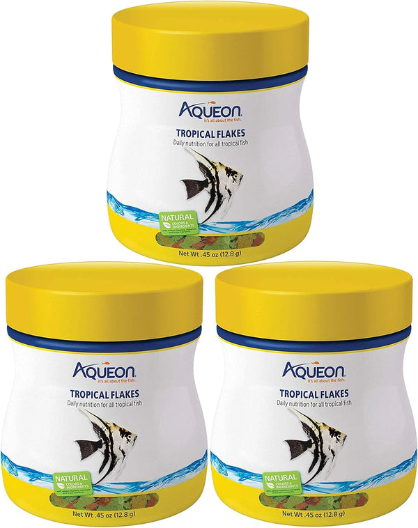 Aqueon Tropical Flakes Fish Food, 3 Pack, 0.45 Ounce Each