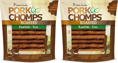 Pork Chomps Dog Chews, Roasted Pork Skin, 6-inch Twists | 15 Count