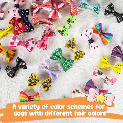 Chenkou Craft 50pcs Puppy Yorkie Dog Hair Bows with Clips, Pet Grooming Accessories, Mix Colors