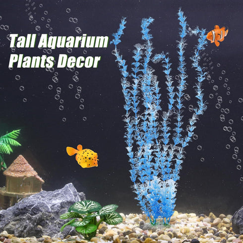Large Aquarium Plastic Plants, Tall Aquarium Plants for Fish Tanks Decor, 19.29" Height (Blue White, 2pcs)