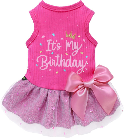 Fitwarm It's My Birthday Dog Dress - Dog Birthday Dress with Bowknot, Clothes for Small Dog Girl, Funny Pet Outfit,