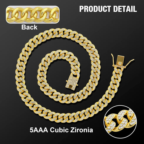 Dog Chain Silver Cuban Collars, Walking Metal Chain Choke Collar with Secure Buckle for Small Medium Large Dogs (Gold,