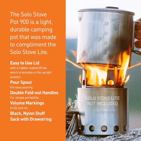 Solo Stove Solo Pot 900, Lightweight Stainless Steel Backpacking Pot, Boil Water Quickly