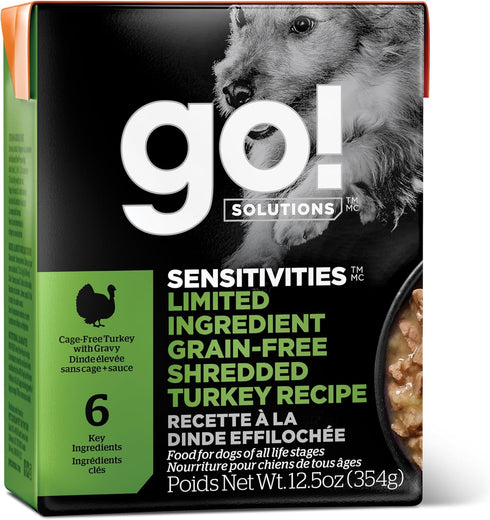 GO! SOLUTIONS Sensitivities Limited Ingredient Wet Dog Food - Grain Free Shredded Turkey Recipe, 12.5 oz