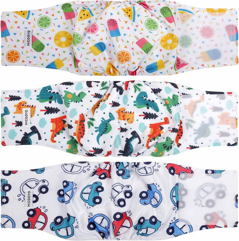 MICOOYO 3 Pack Belly Bands for Male Dogs, Reusable Washable Dog Diapers, XSmall (S, Car) for Puppy Doggie