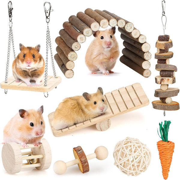 Hamster Chew Toys Set for Small Animals, Wooden Molar Toys for Guinea Pigs, Chinchillas, Gerbils, Mice, Rats