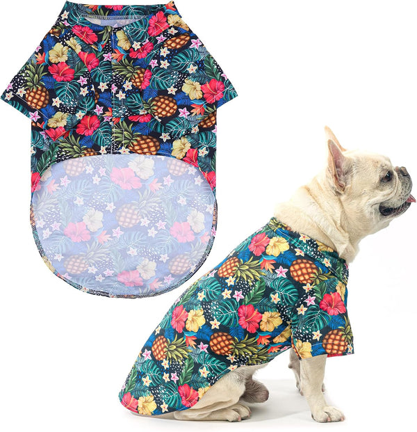 EXPAWLORER Dog Hawaiian Shirt - Breathable Summer Polo T-Shirts for Small Medium Large Dogs