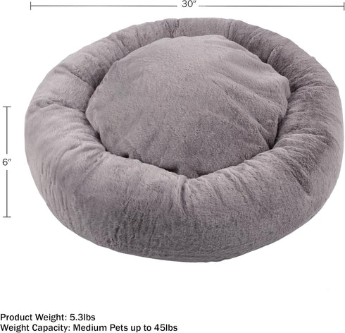 PETMAKER Donut Dog Bed - Medium Pet Bed with Removable Washable Cover and Anti-Slip Bottom (Gray)