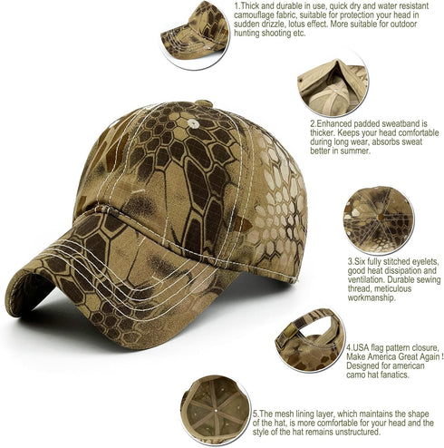 Loneshark Men's Camo Baseball Hats with American Flag Buckle, USA Tactical Operator Patriotic Cap, US Army Military OCP