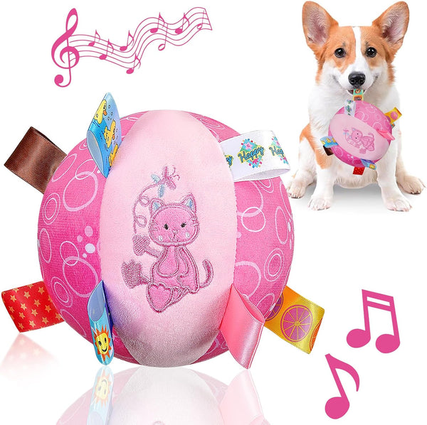 Letalong Dog Squeaky Plush Toy with Straps, 6-Inch Soft Stuffed Ball with