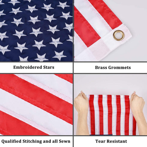 Universal Boat Flag Marine with 4 Boat Flag Pole Kits, USA Flag with 50 Embroidered Stars