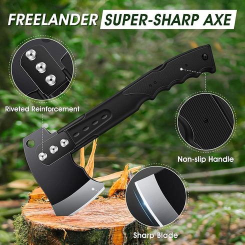 Freelander 13" Camping Axe Multifunctional Survival Hatchet with Whistle, Folding Saw, ABS Sheath for Outdoor Hiking