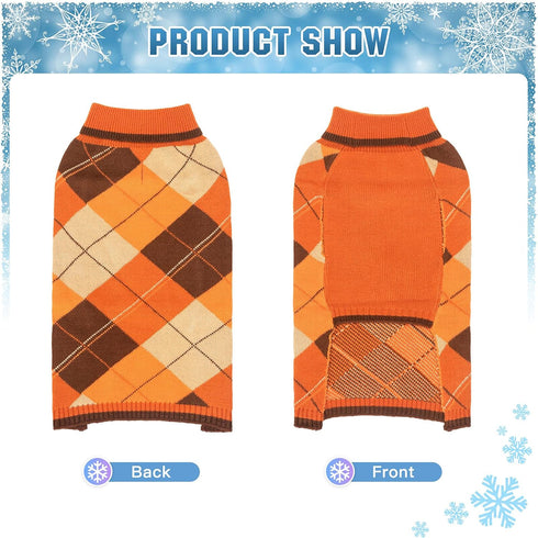 Dog Sweater - Classic Plaid Knitted Turtleneck for Small Medium Dogs and Cats, Warm Winter Clothing