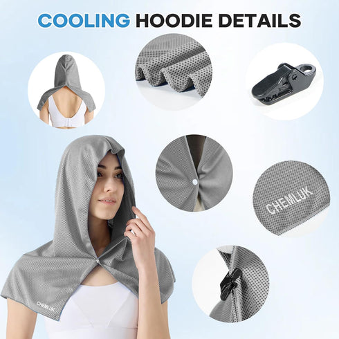 CHEMLUK 2 Packs Cooling Hoodie Towel: Cooling Towels for Neck and Face, Quick-Dry Absorbent Soft Breathable Sweat Neck